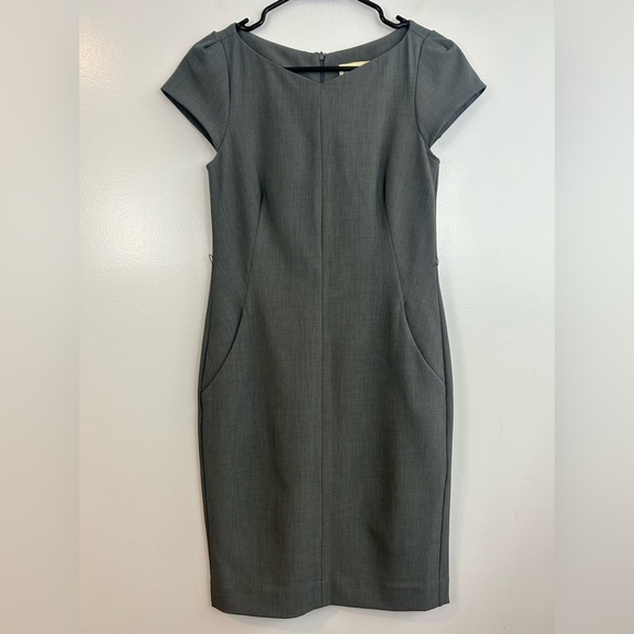 MM Lafleur Grey Cap Sleeve Classic Midi Sheath Dress Size 2 - Picture 1 of 12